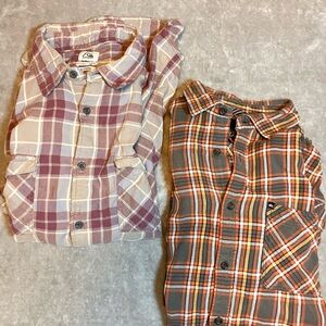 X2‎ Quiksilver Plaid Cotton Flannel Shirt Orange Burgundy Men M Lumberjack READ
